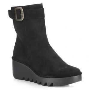 New! Fly London Bepp Wedge Bootie Black Suede Size 39 EU 8-8.5 US DD351